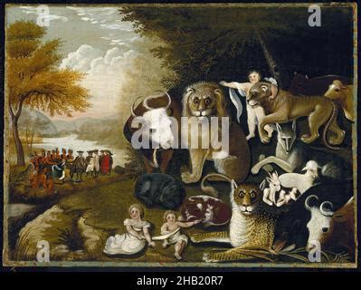 The Peaceable Kingdom –  a Majestic Symphony of Harmony and Innocence Rendered in Vibrant Oils!